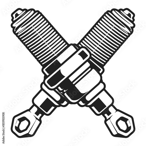 Two crossed engine candles black silhouette