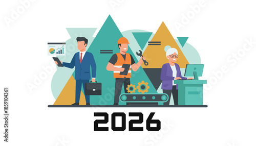 Diverse workforce roles finance industry office projecting economic future in 2026