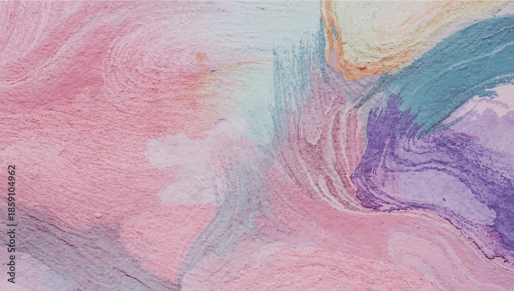 Fototapeta premium A vibrant and colorful abstract painting with swirling patterns of pink, purple, blue, and orange hues on a textured surface