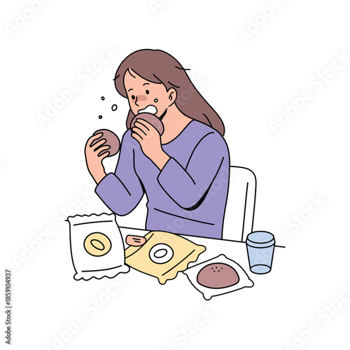 Overeating addiction. Comfort Eating. Unstoppable Cravings. Flat Vector.