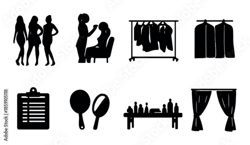 Fashion silhouettes and styling icons in dark minimalist design