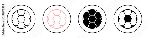Soccer Ball Icon Set – Football Sports, Game Equipment and Athletic Activity Symbols
