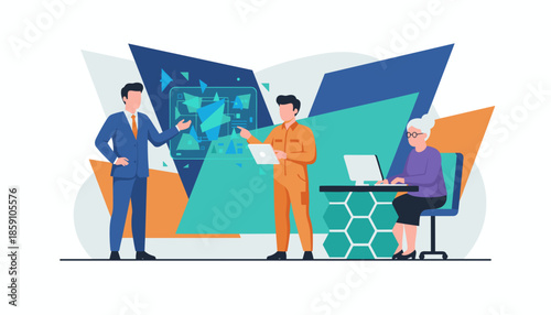 Business people using data visualization for industrial strategy and development