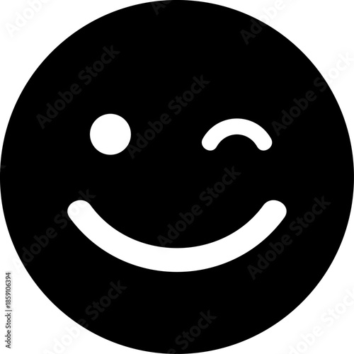 Winking smiley face icon for chat and emoji, black and white