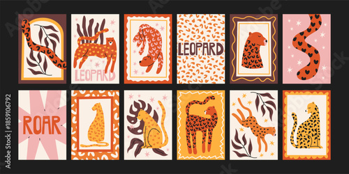 Photography Leopard posters in retro cartoon style