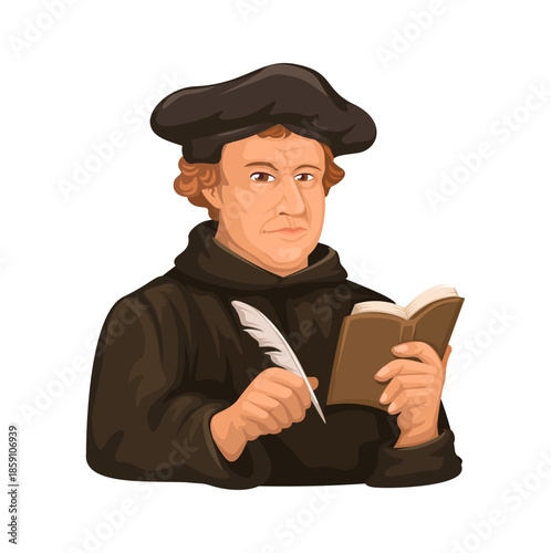 Martin Luther Figure. Historical European Religious Thinker Vector Illustration