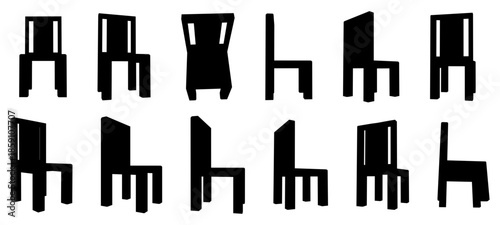 chair silhouettes in different angles. multiple perspective seat vector