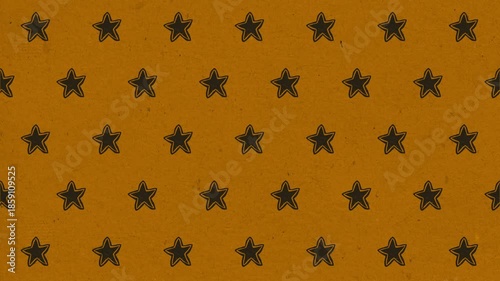 Simple pattern of black hand drawn stars repeated across a textured brown background