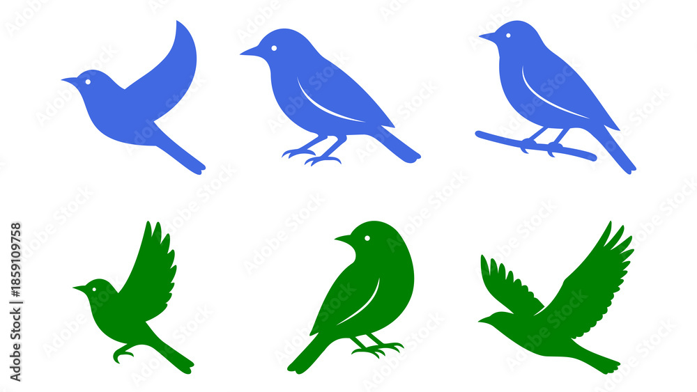 Obraz premium “Minimal Flat Design Birds in Multiple Poses”