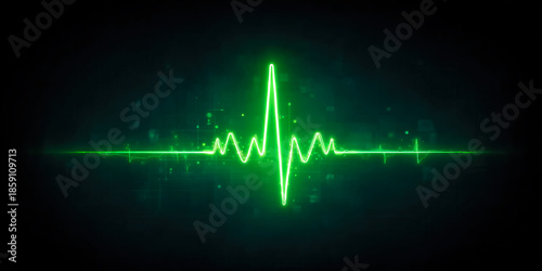 A green electrocardiogram (ECG) line on a dark background. The waveform represents heart activity, symbolizing health and medical monitoring.