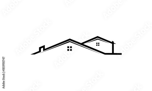 Minimalist black and white house roofline illustration.