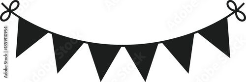 Black decorative garland with triangular flags and bow accents banner bunting