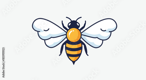 Cartoon bee illustration with wings and stripes simple design flying insect.