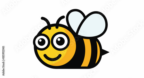 Cute cartoon bee with big eyes and a happy smile.
