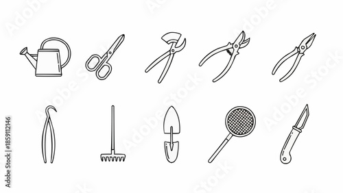 Collection of Garden Tools and Watering Can Icons.