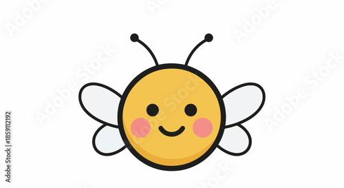 Cute Cartoon Bee with Rosy Cheeks and Antennae.
