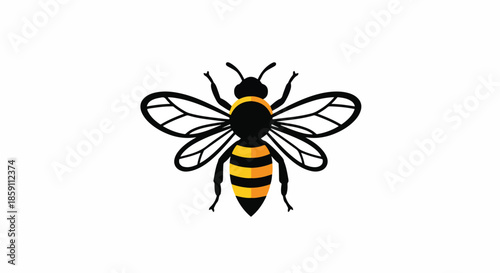 Stylized Bee Illustration with Black Outline and Yellow Stripes.