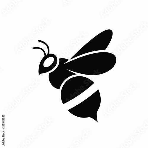 Stylized Black Bee Icon Vector Illustration.