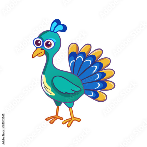 Cartoon peacock drawing on white background. Made for Moral Cartoon story.