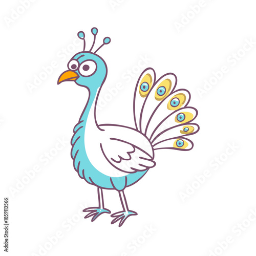Cartoon peacock drawing on white background. Made for Moral Cartoon story.