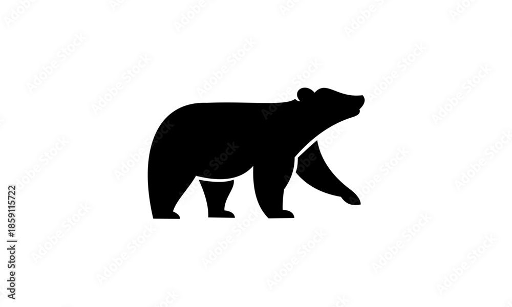 Fototapeta premium Silhouette of a black bear walking on a white background.