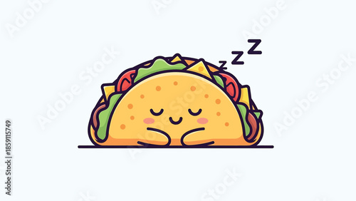 Cute cartoon taco character sleeping peacefully with closed eyes and a smile.