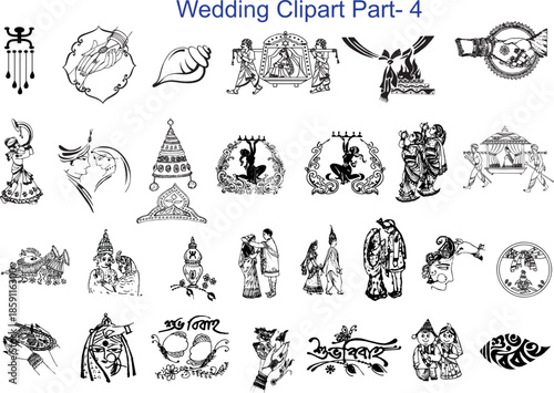 Indian Wedding Clipart Collection – Bride, Groom, Ceremony Icons, Hand Drawn Illustrations