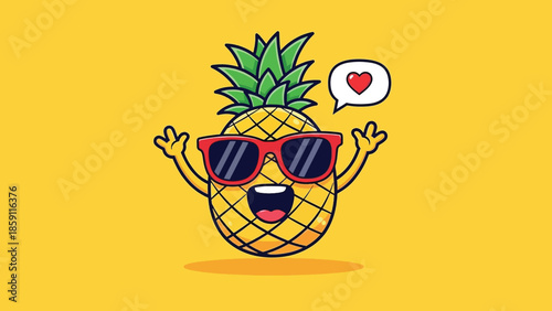 Happy Cartoon Pineapple Character Wearing Red Sunglasses.