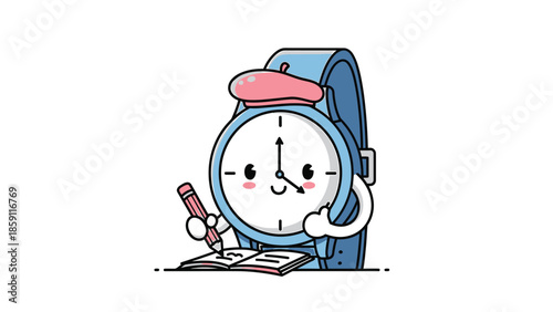 Cute cartoon watch artist sketching in a notebook with pencil.