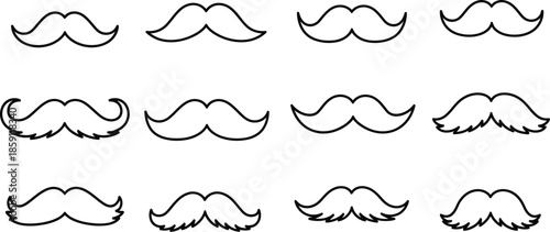 Variety of mustache designs in black perfect for creative projects on transparent background silhouette