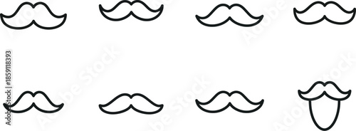 Various mustache designs in a linear style on transparent background silhouette
