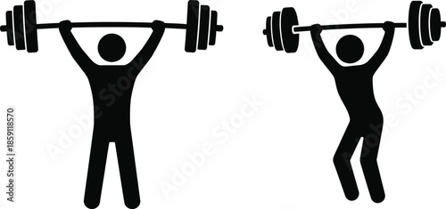 Two weightlifters raising barbells a dynamic fitness illustration on transparent background silhouette
