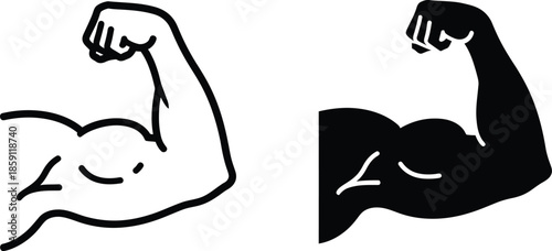 Two muscular arms flexing a positive symbol on transparent background silhouette