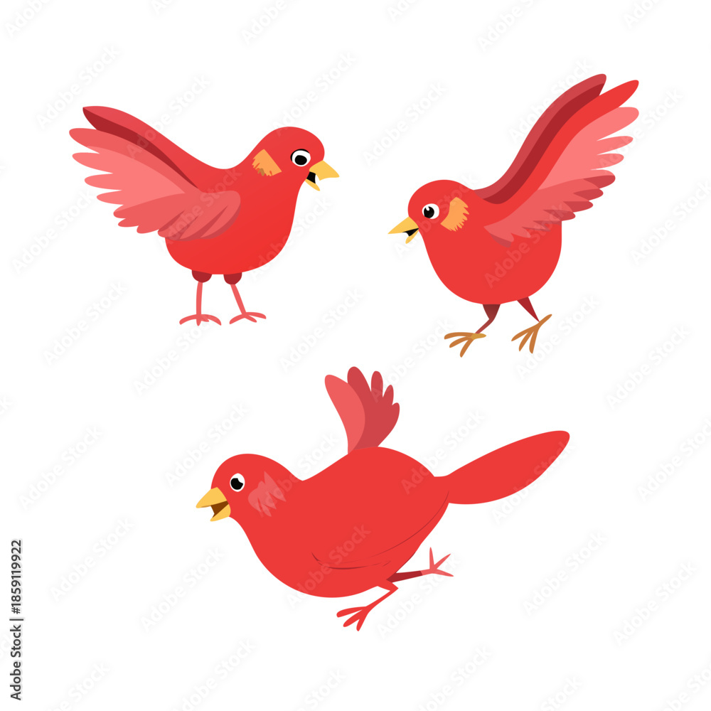 Obraz premium A beautiful Red bird with different position. Made for Hindi moral stories, Create with Illustrator and Ready for Animate CC. See Less