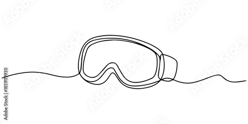 Single Line Drawing of Snow Goggles for Winter Sports, Goggles one line art. Continuous line drawing of sport, player, sports, board, mountains, hill, protection, eyes, see, winter sport, ski, compete