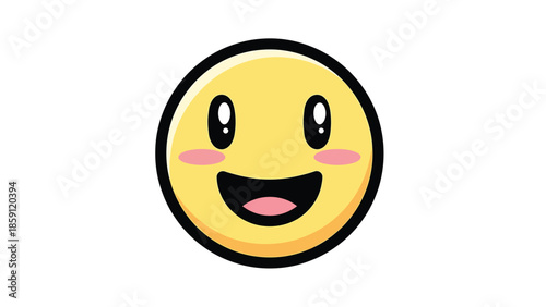 Happy smiling face with rosy cheeks and wide open mouth expressing joy and happiness.
