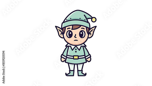 Cute cartoon elf character with green outfit and pointy ears standing upright.