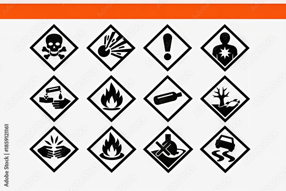 Fototapeta premium Hazard symbols representing various dangers such as toxicity, flammability, and environmental hazards providing essential information for safety regulations
