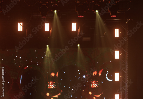 stage light with colored spotlights and smoke, concert and theatre scene