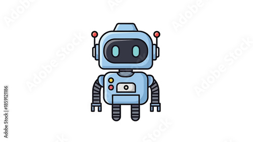 Cute cartoon robot with antennas and a friendly face, ready for action and adventure.