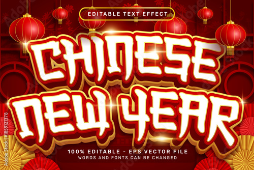 chinese newyear 3d text effect and editable text effect with lanterns and Chinese ornaments background