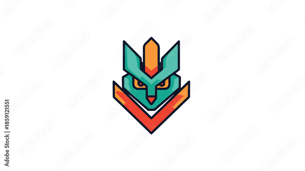 Obraz premium Geometric illustration of a stylized teal and orange owl-like creature with sharp angles.
