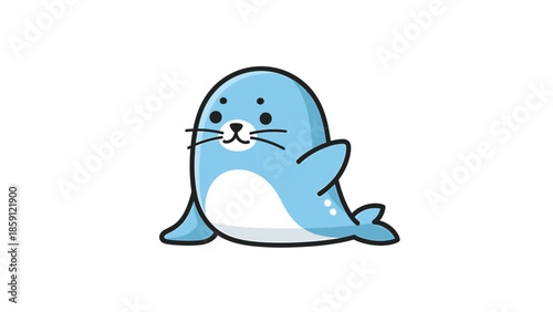 Cute cartoon seal illustration with blue color and happy expression.