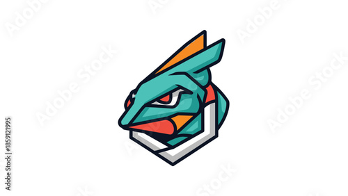 Intense teal creature head with sharp features and determined gaze.