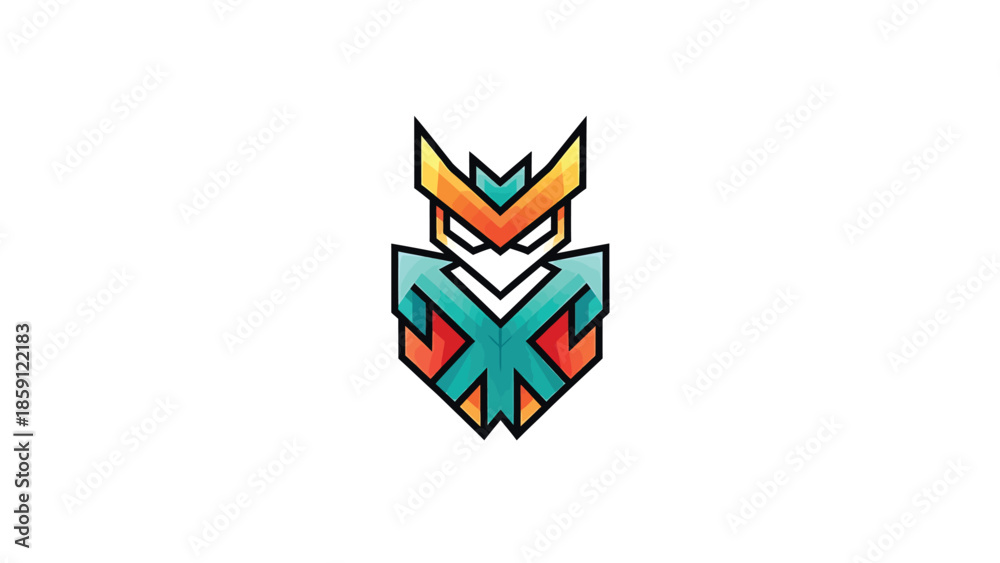 Obraz premium Geometric owl illustration with vibrant colors and sharp angles, modern design.