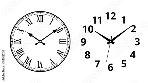 Clock faces with roman and arabic numerals