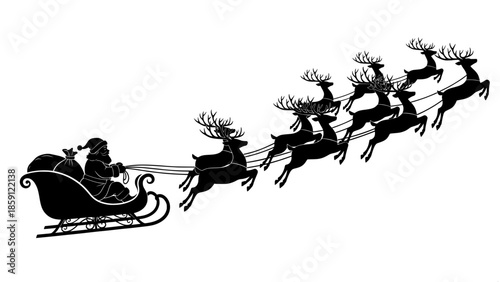 Santa claus and reindeer sleigh silhouette