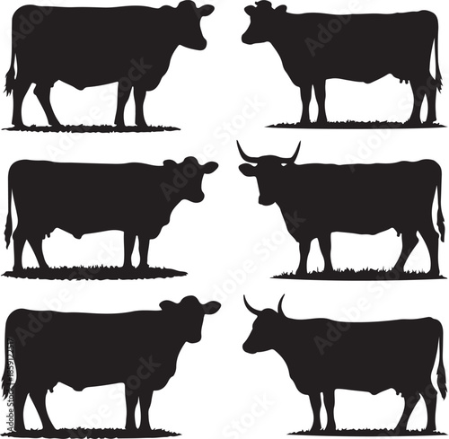 Silhouettesofdifferentcowbreedsisolatedontransparentbackground