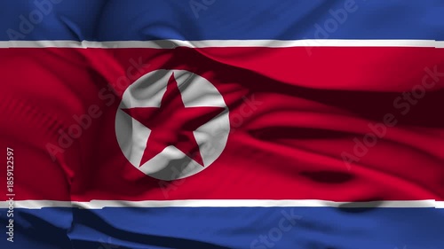 Closeup Korea North Flag Wave Loop waving in wind Realistic Korea North Flag background