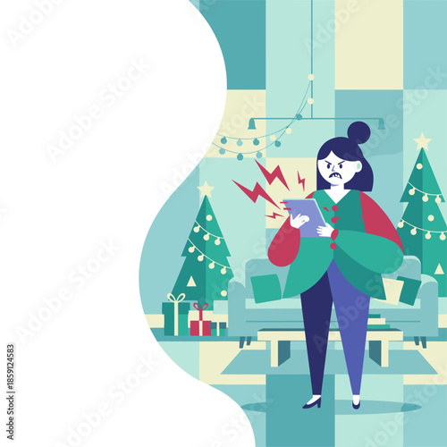Angry woman frustrated by a failing tablet or bad news during the stressful Christmas holidays